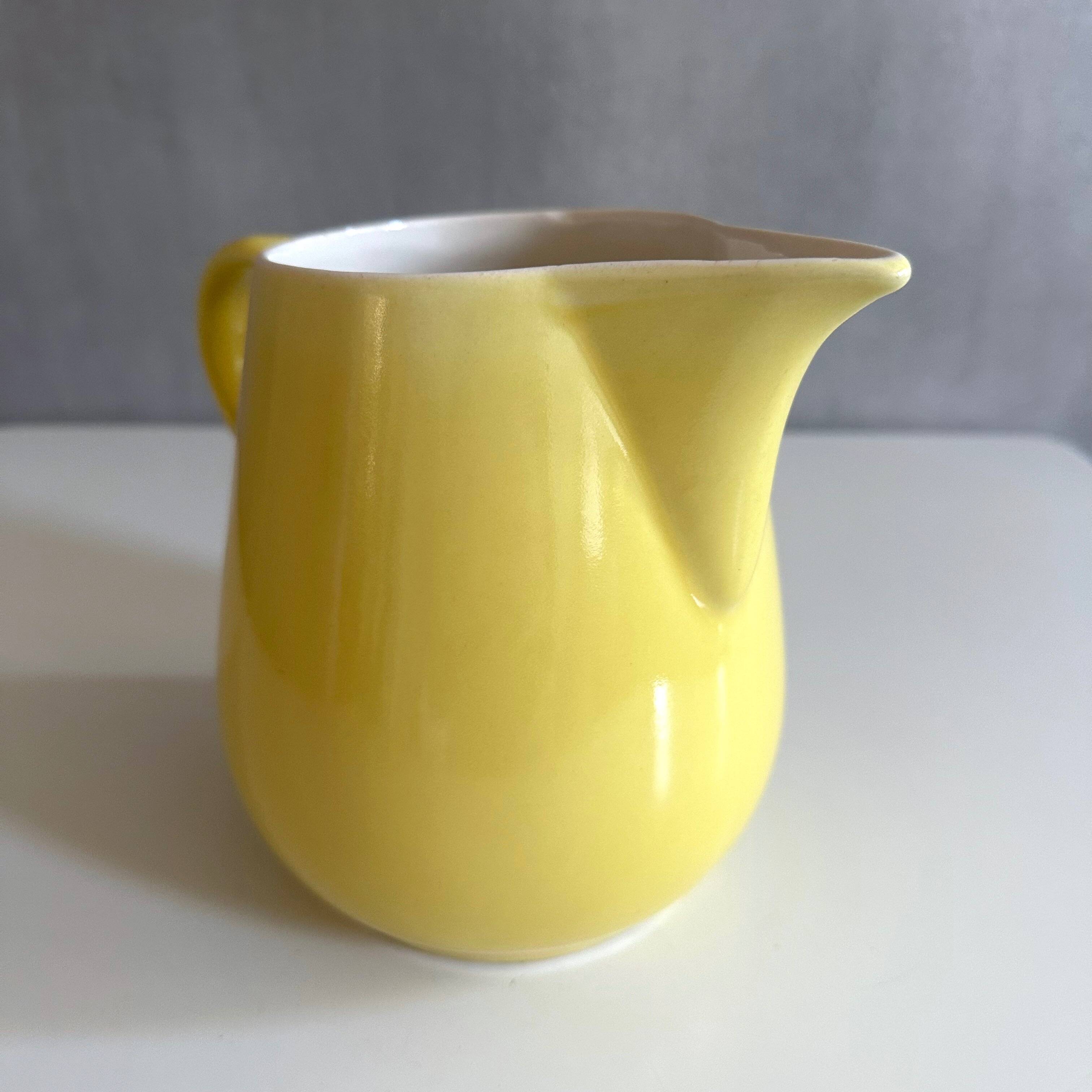 Large vintage ceramic jug pastel yellow, waku germany