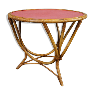 Table basse vintage ronde en rotin, Dutch Design, 1950