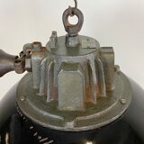 Black Enamel and Cast Iron Industrial Cage Pendant Light, 1950s