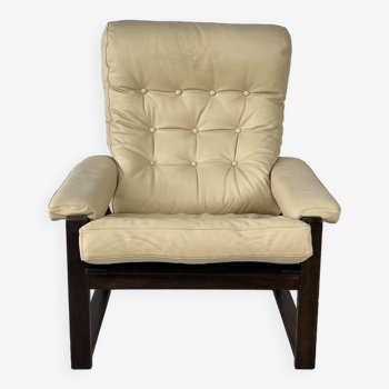 Fauteuil Scandinave en Cuir, Chêne et Bouleau, 1960