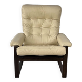 Scandinavian Leather and Oak and Birch Lounge Chair, 1960