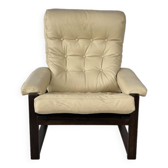 Fauteuil Scandinave en Cuir, Chêne et Bouleau, 1960