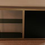 Console set and its mirror, black and gold, 80s