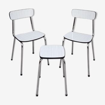 Chaises de salle à manger chromées avec tabouret assorti