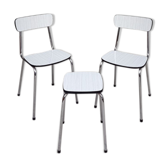 Chaises de salle à manger chromées avec tabouret assorti