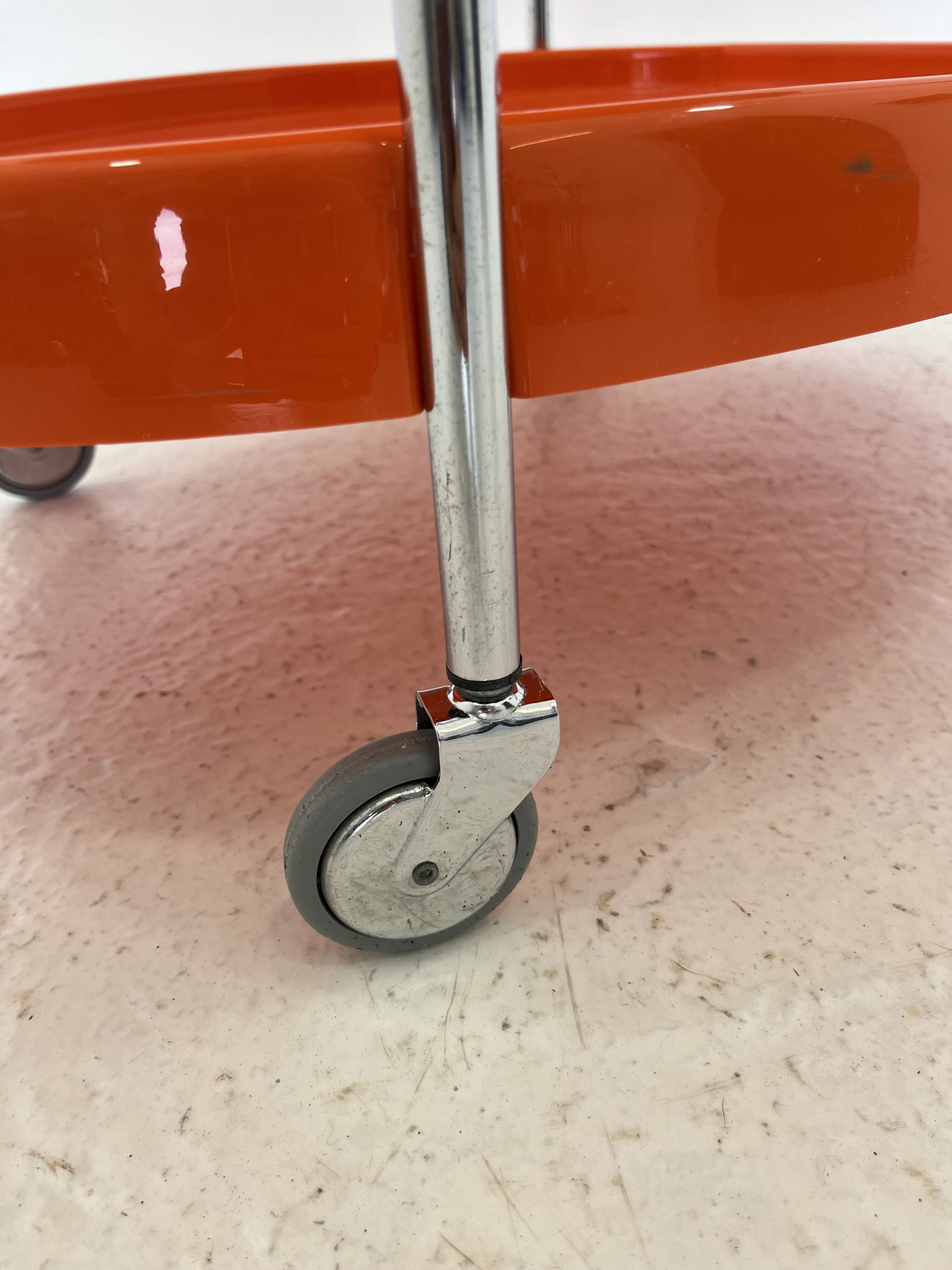 Space Age Chrome Serving Trolley with Orange Plastic Trays, 1970s