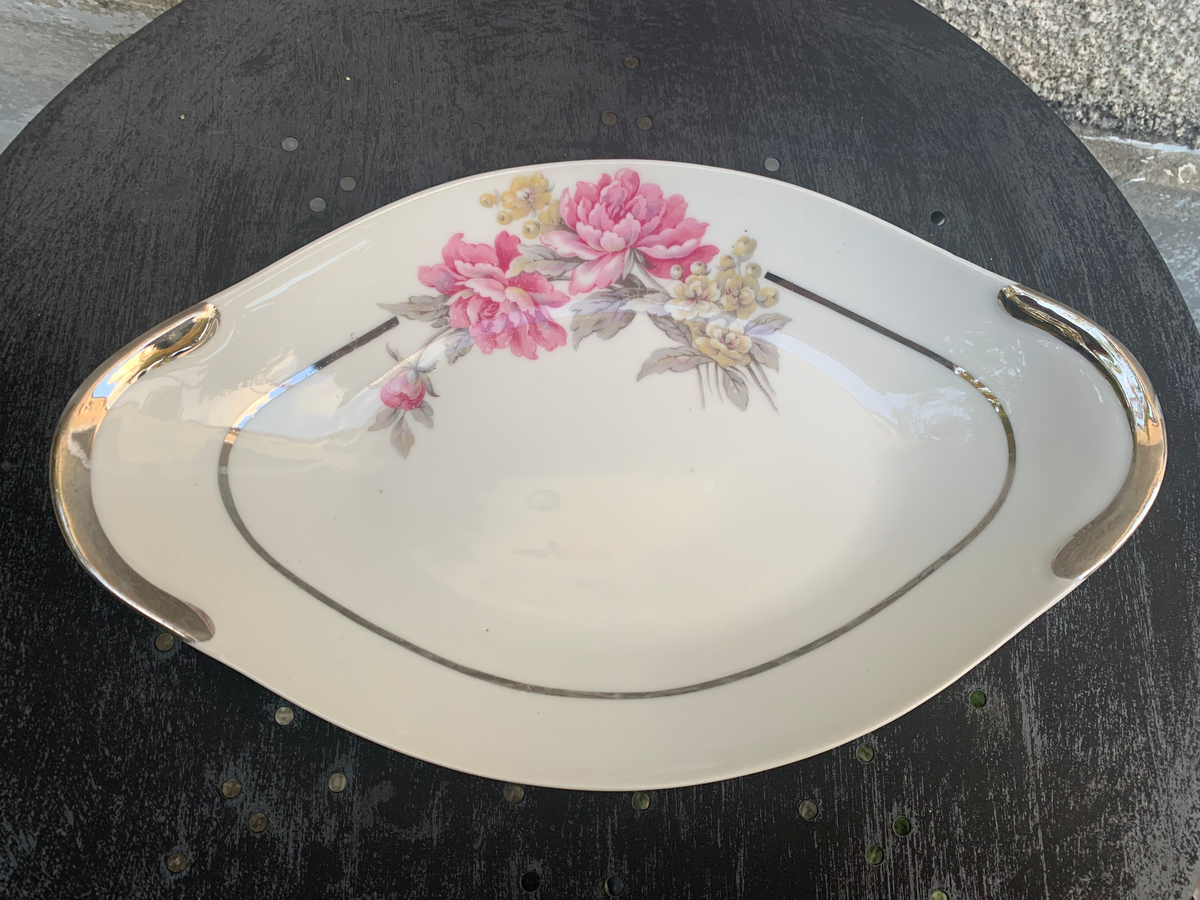 Porcelain serving dish pattern art deco peonies