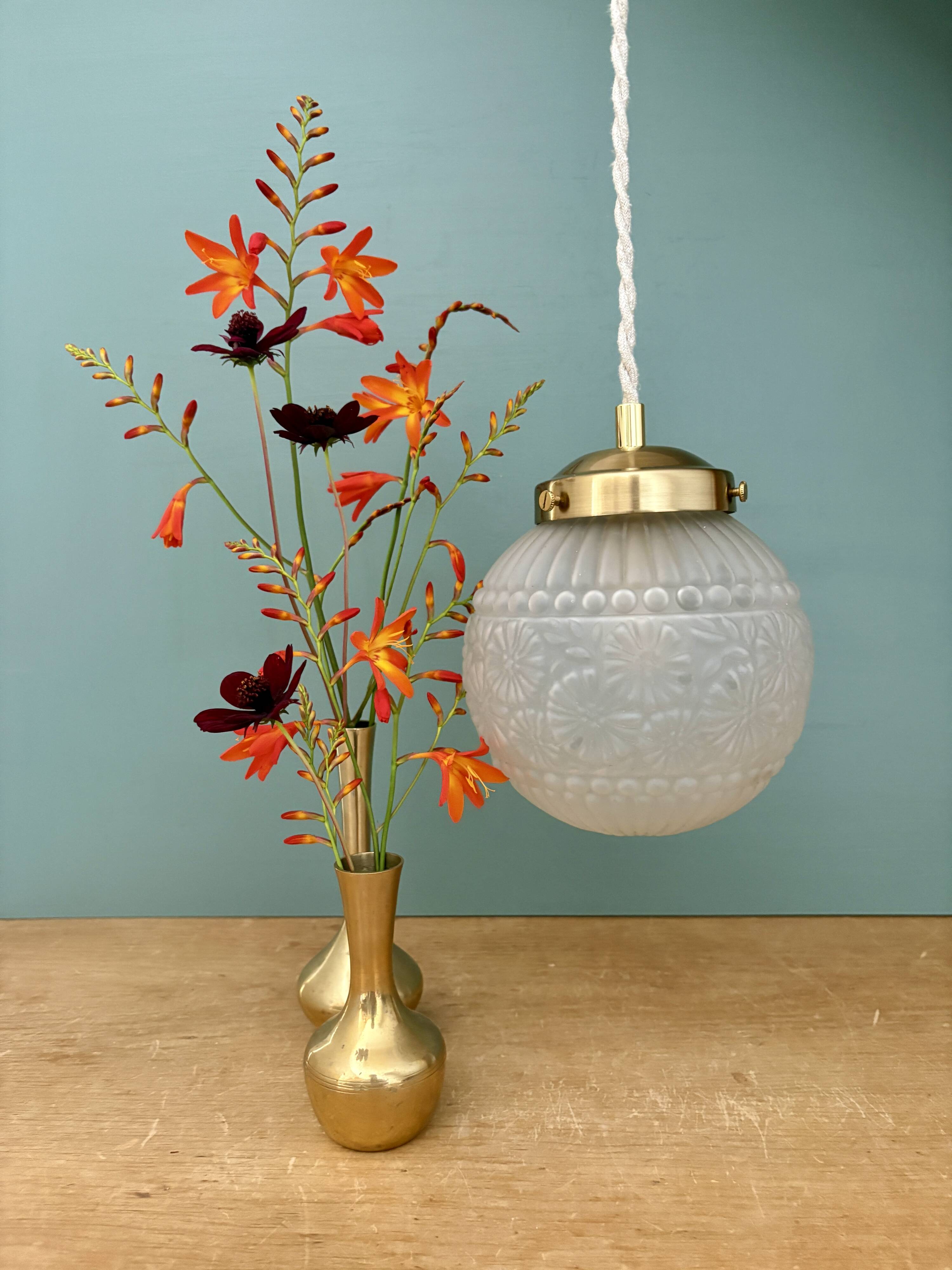 Vintage art deco frosted glass globe pendant light
