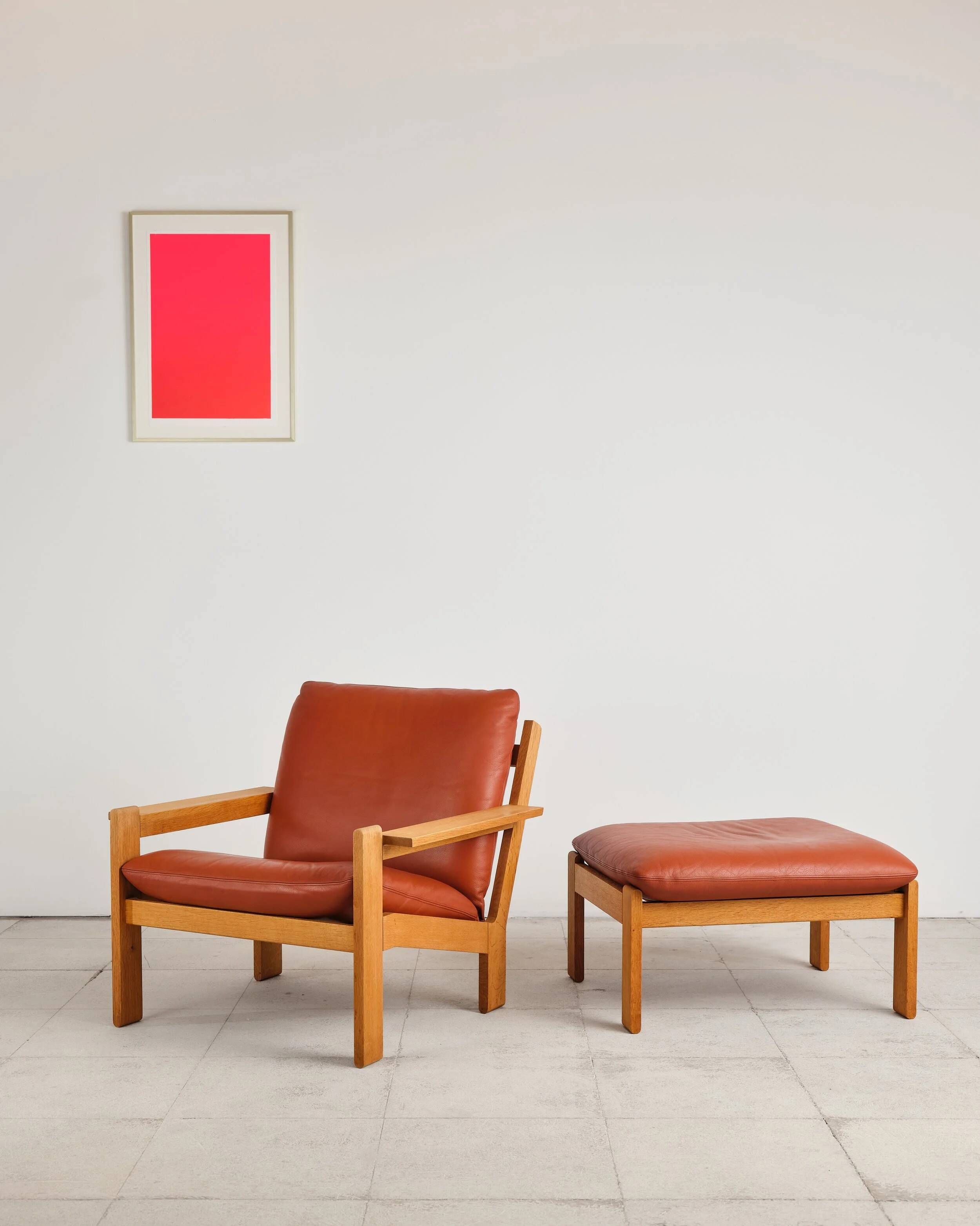 Brutalist armchair and ottoman by Tage Poulsen, Denmark, 1970s.