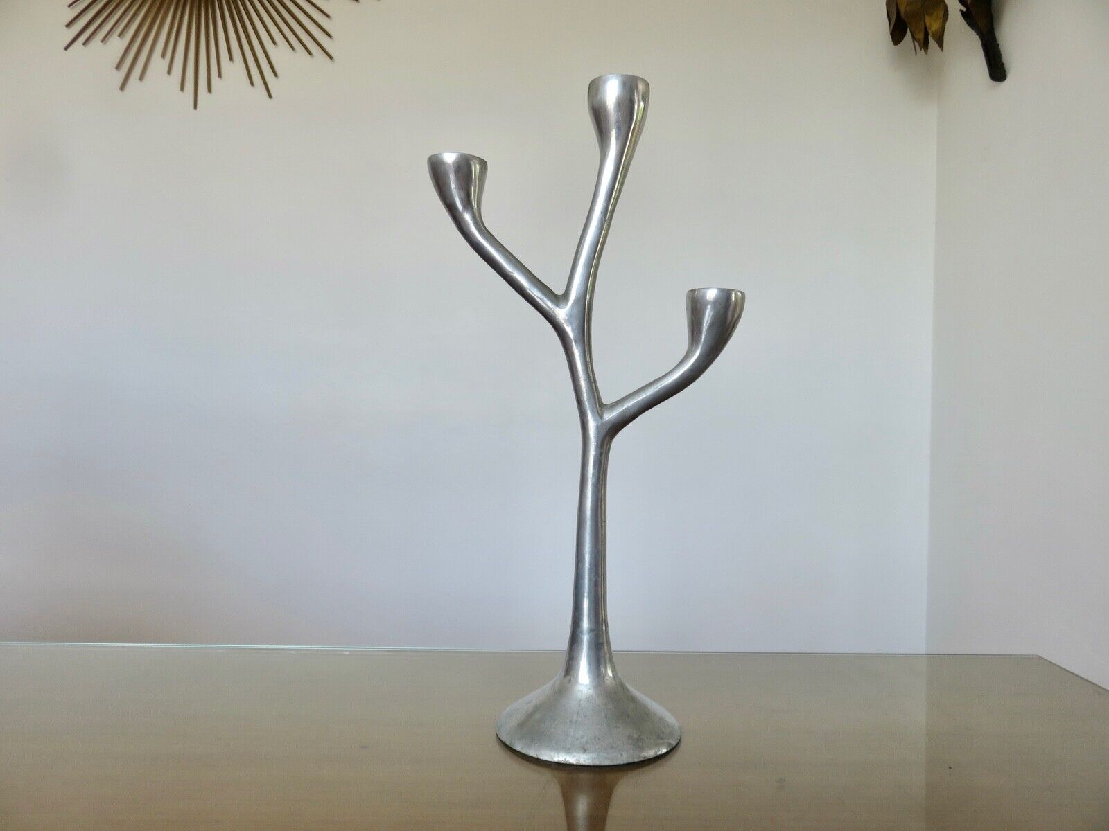 Modernist free-form candle holder in cast aluminum 1970
