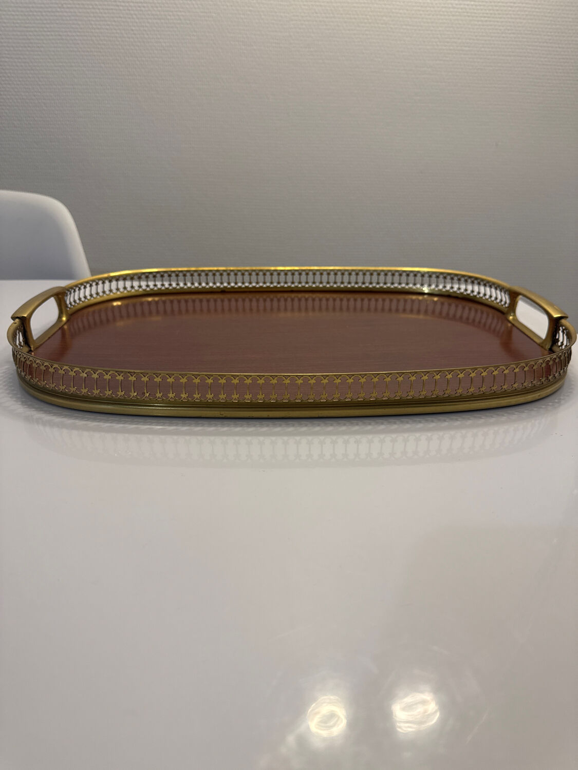 Vintage brass grand plateau – openwork gallery – 1970s