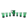 Ensemble vintage de six verres à boire en verre soufflé à la main vert et un pichet, Empoli