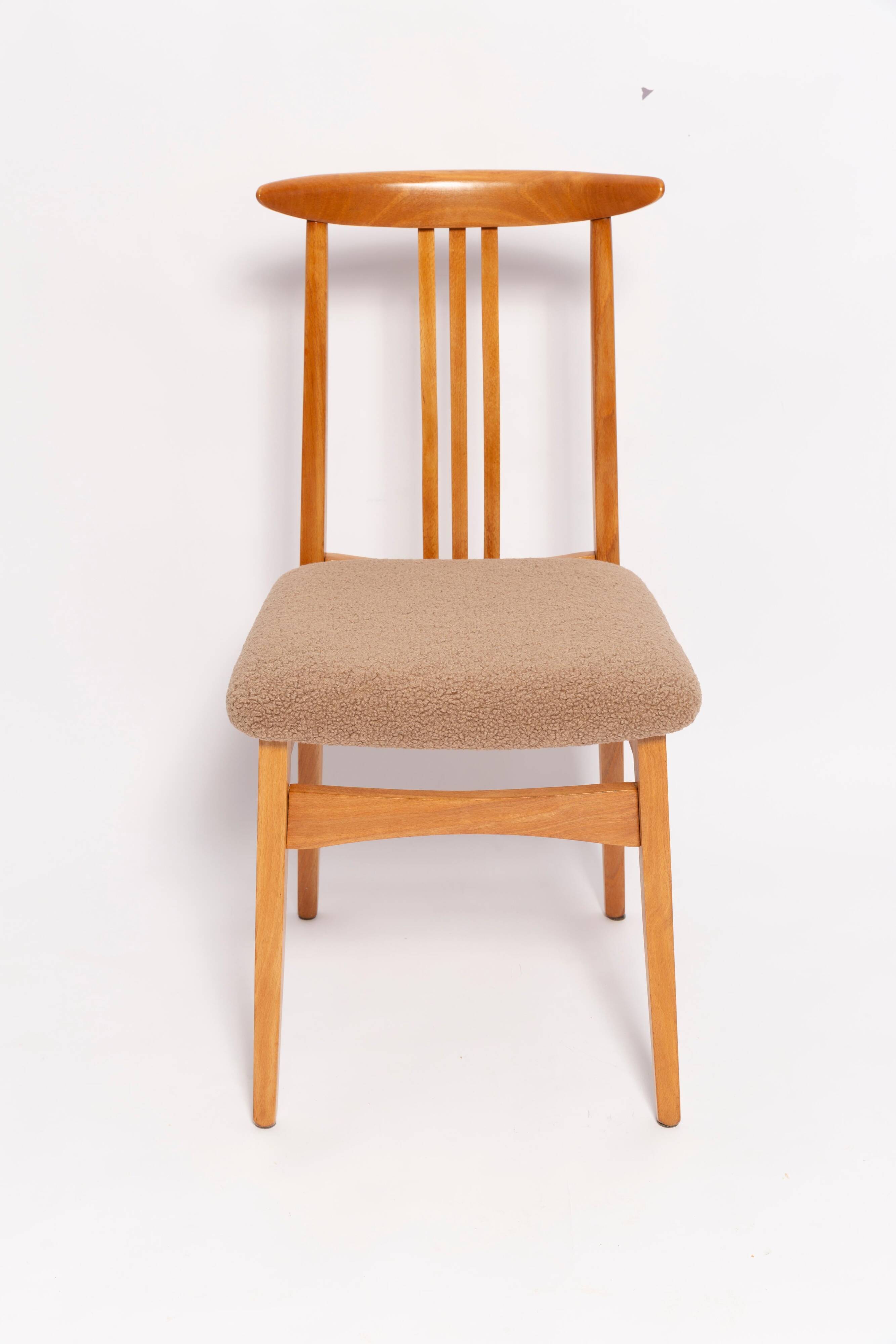Mid-Century Bouclé Lounge Chair, Light Wood, M. Zielinski, Europe 1960s