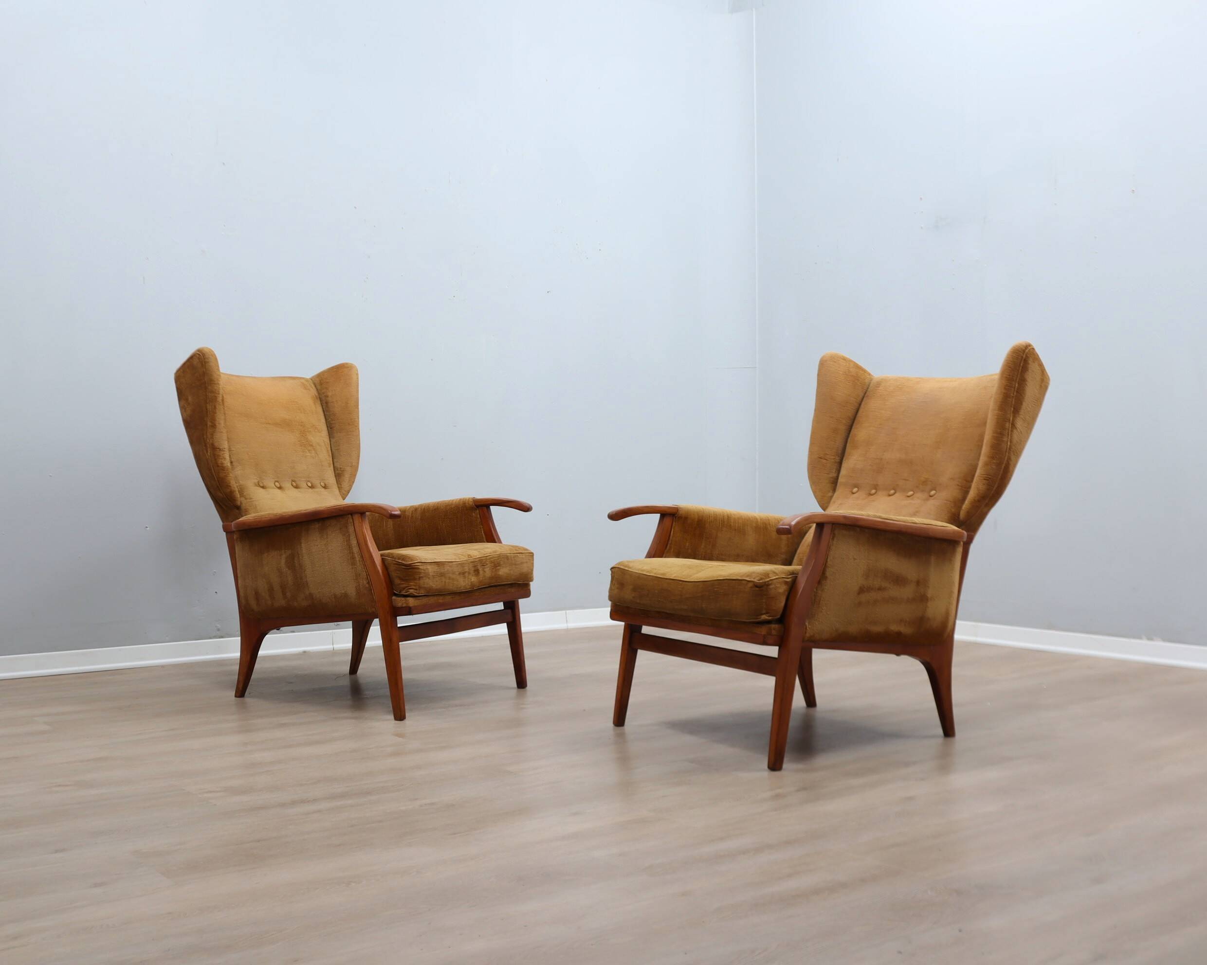 1950s Camea Italian reclining armchairs dralon velvet, set of 2