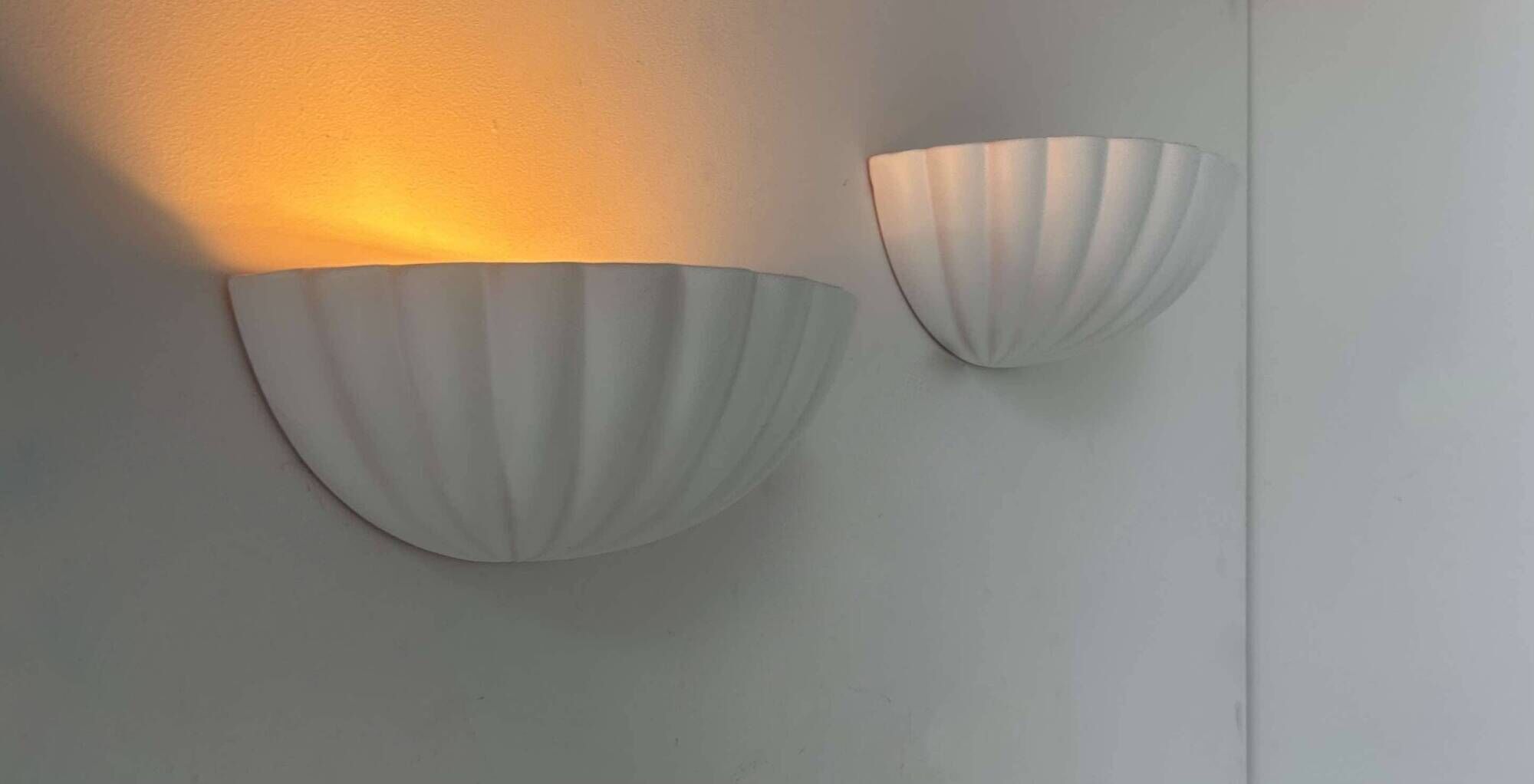 Pair of vintage shell wall lights, matte white, France 1970