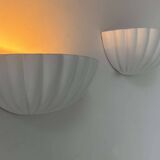 Pair of vintage shell wall lights, matte white, France 1970