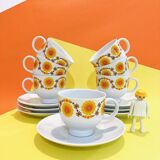 X4 porcelain cups bavaria schumann arzberg germany 70s -sun pattern-retro-kitchen