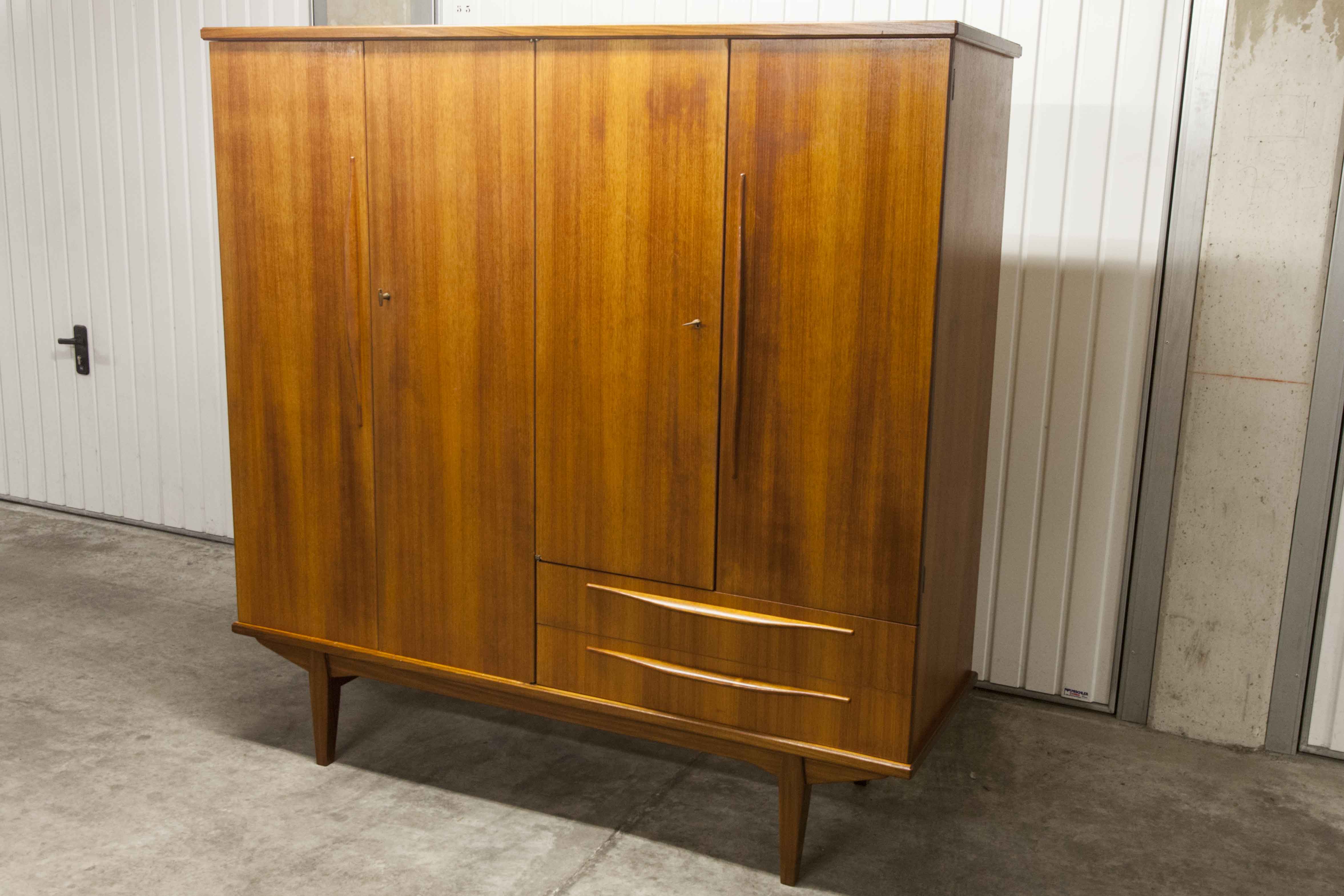 Scandinavian teak cabinet 4 doors 2+1 drawers wardrobe 1960