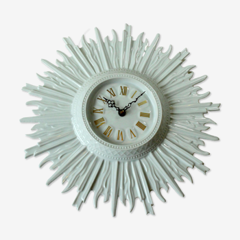 Design white porcelain wall clock "Sunburst", made by Hutschenreuther, vintage from the 1960s