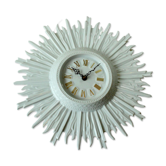 Design white porcelain wall clock "Sunburst", made by Hutschenreuther, vintage from the 1960s