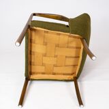 Armchair in birch and orginal dark green fabric of danish design from the 1950
