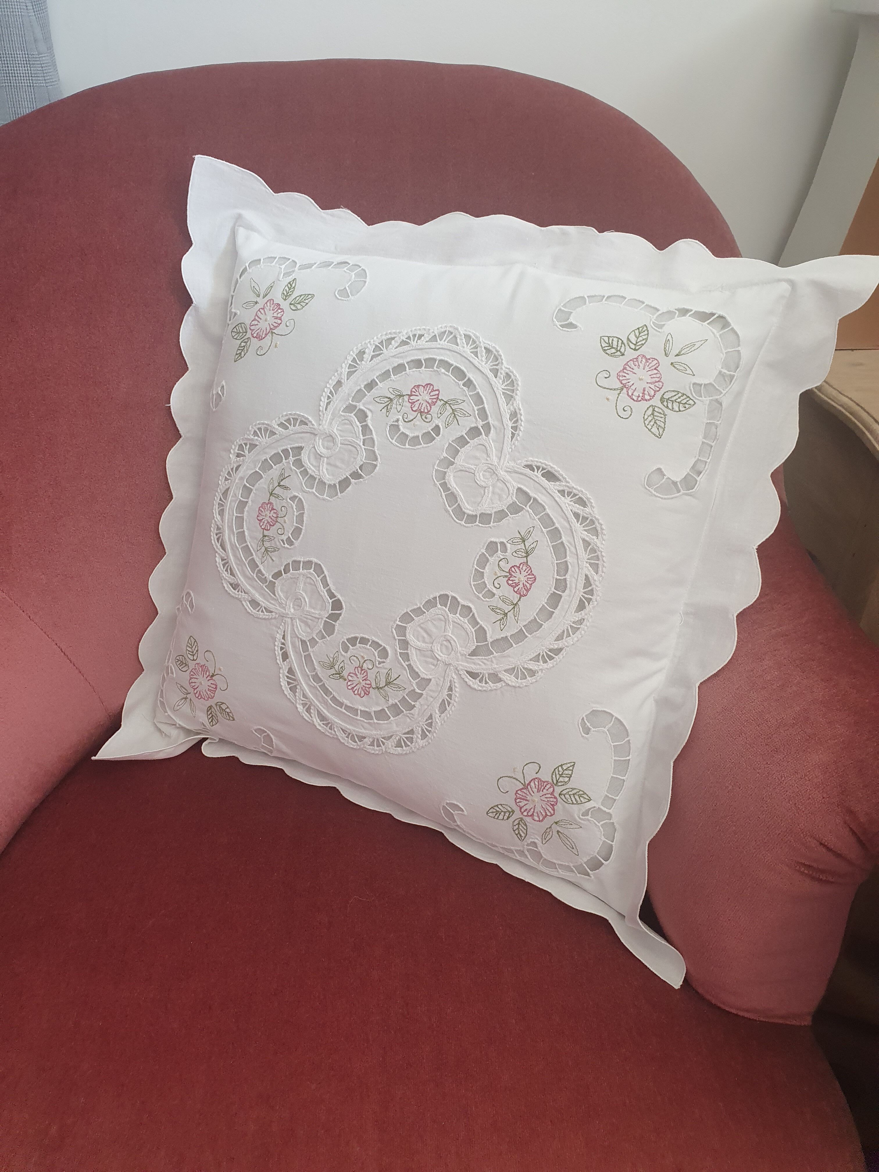 White cotton embroidery cushion cover