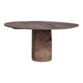 Table à manger circulaire primitive en bois de Belgique