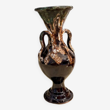 Vallauris Brown and Blue Vase in vintage ceramic