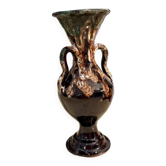 Vallauris Brown and Blue Vase in vintage ceramic