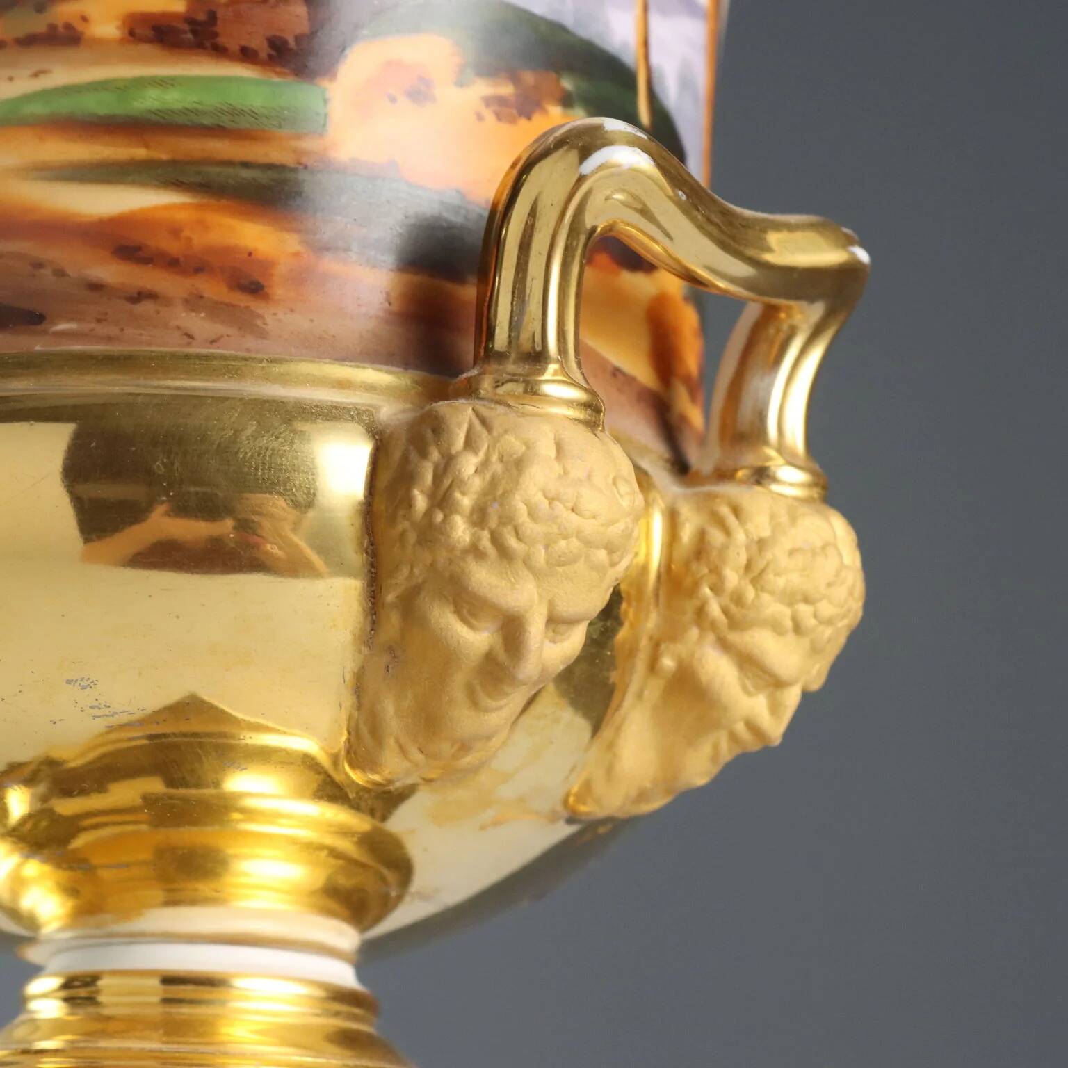 Pair of antique painted and decorated porcelain vases, France, 19th century.