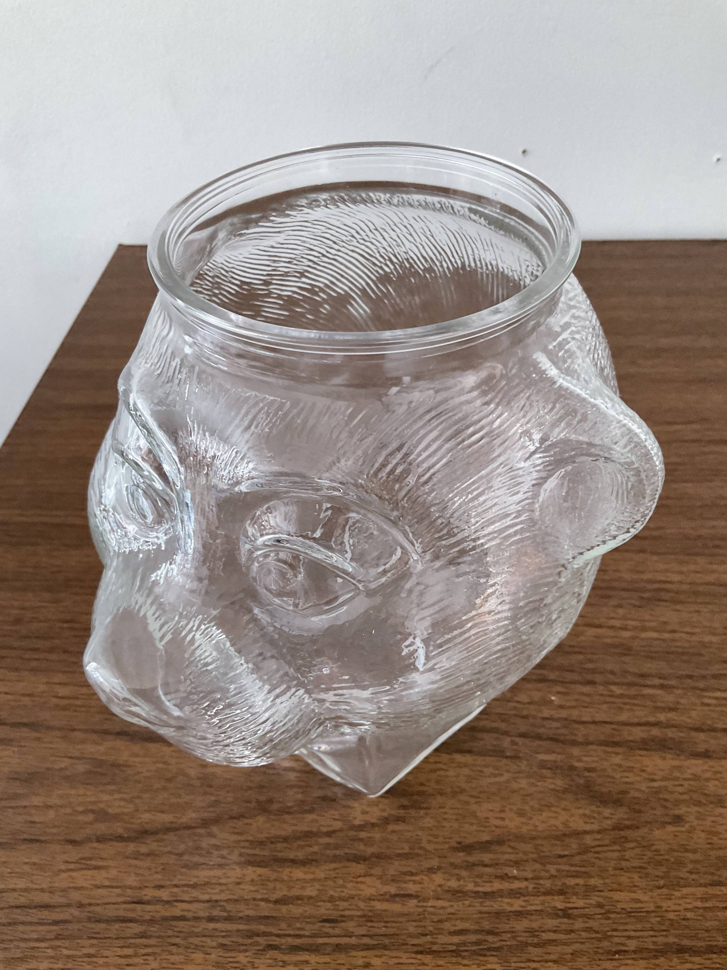 Vintage glass bear head jar France