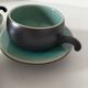 Set of three ceramic cups and saucers – crackled turquoise glaze