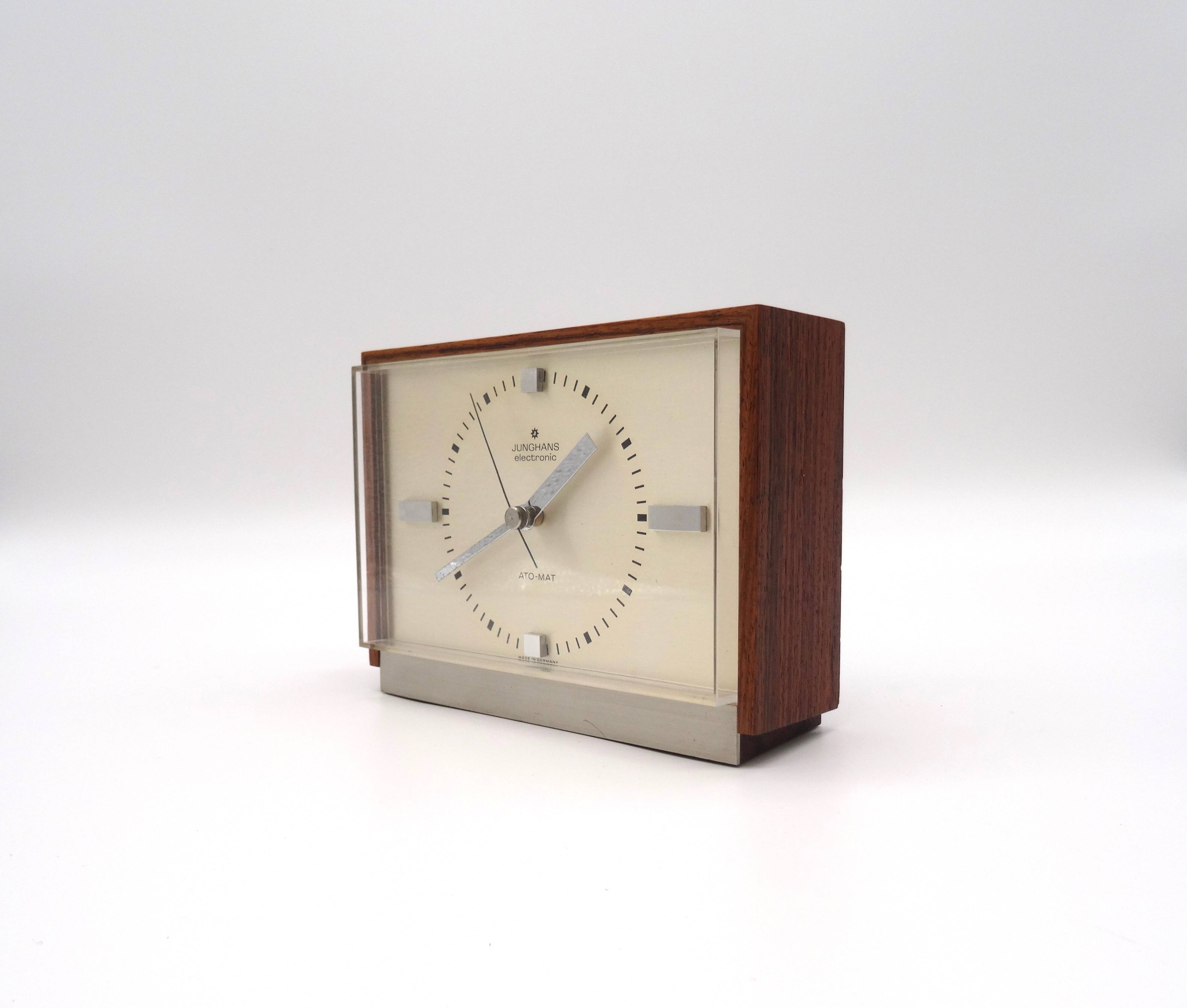 Mid century minimalist teak desk clock by junghans ato mat danish modern