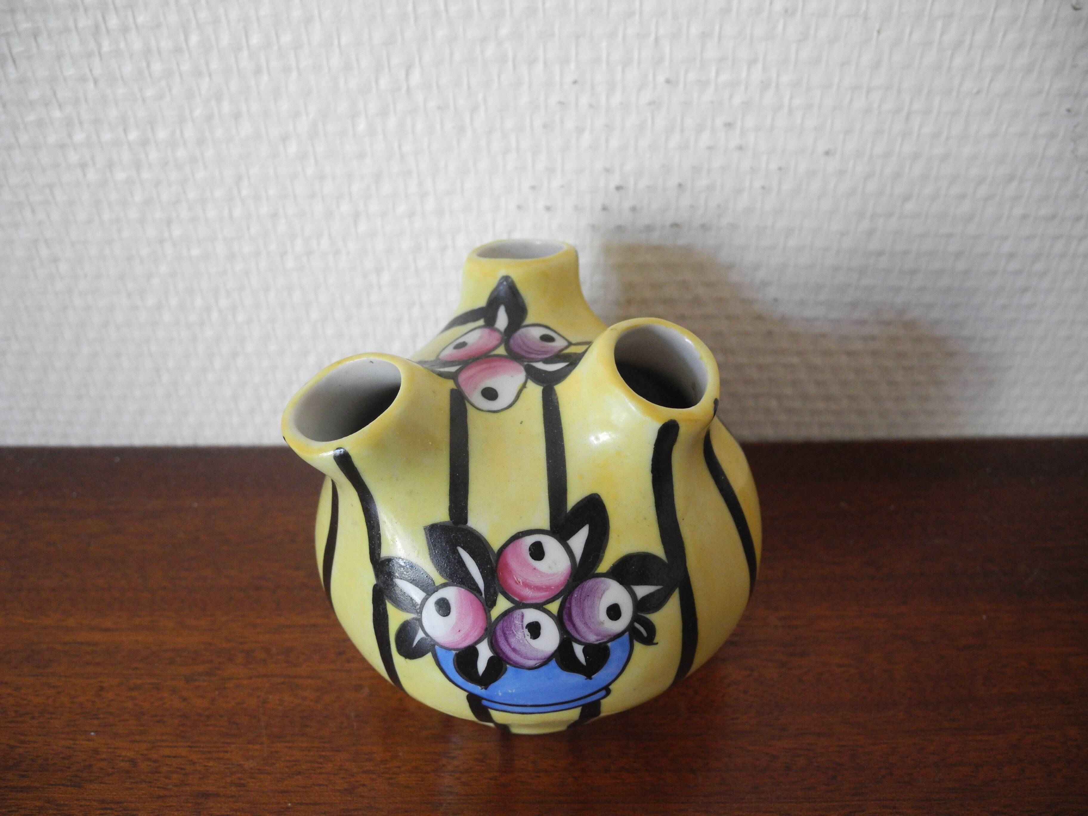 Old porcelain flower vase Gabriel Fourmaintraux Desvres