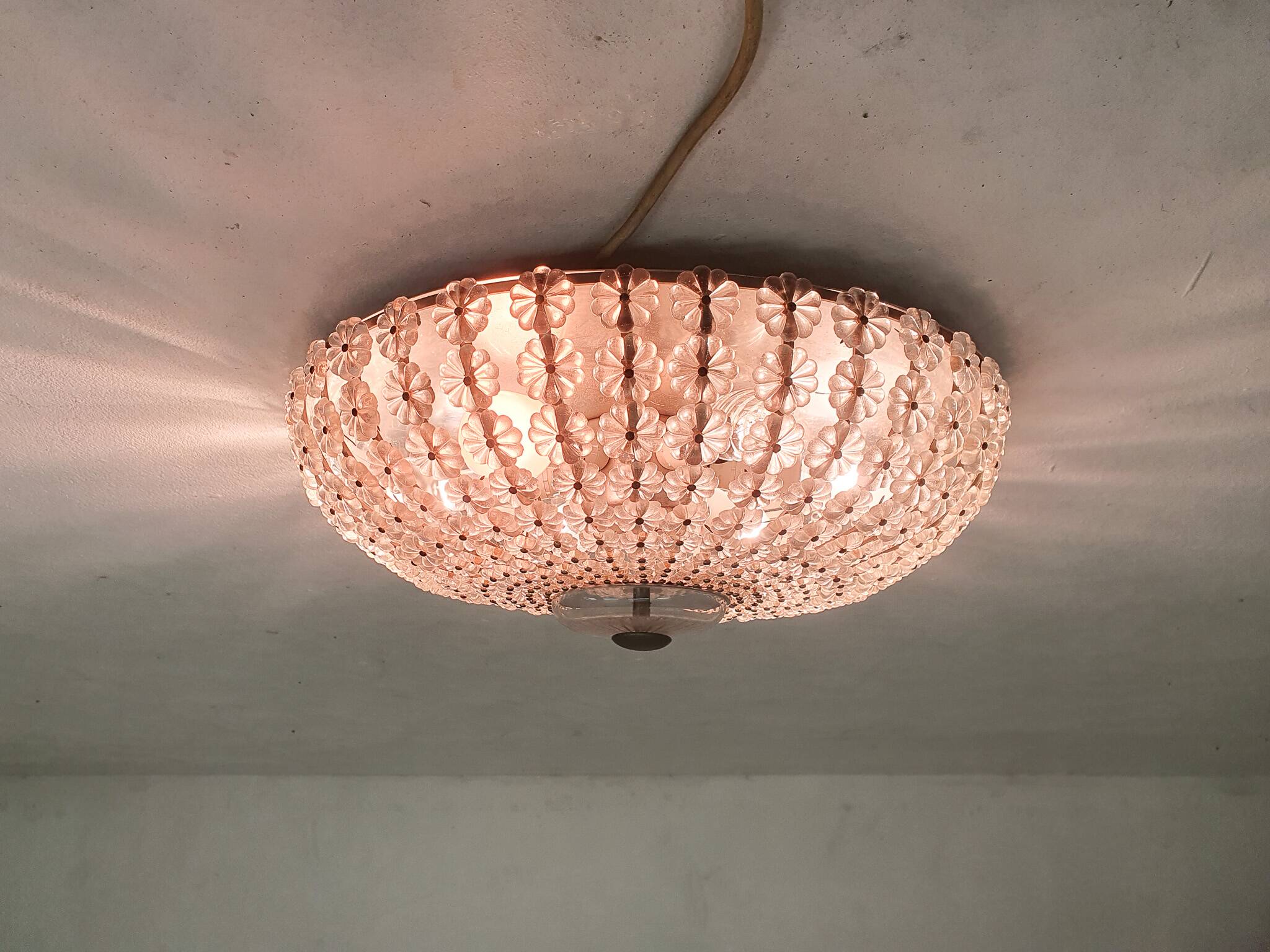 Mid-century ceiling light with glass flowers, France, 1960's
