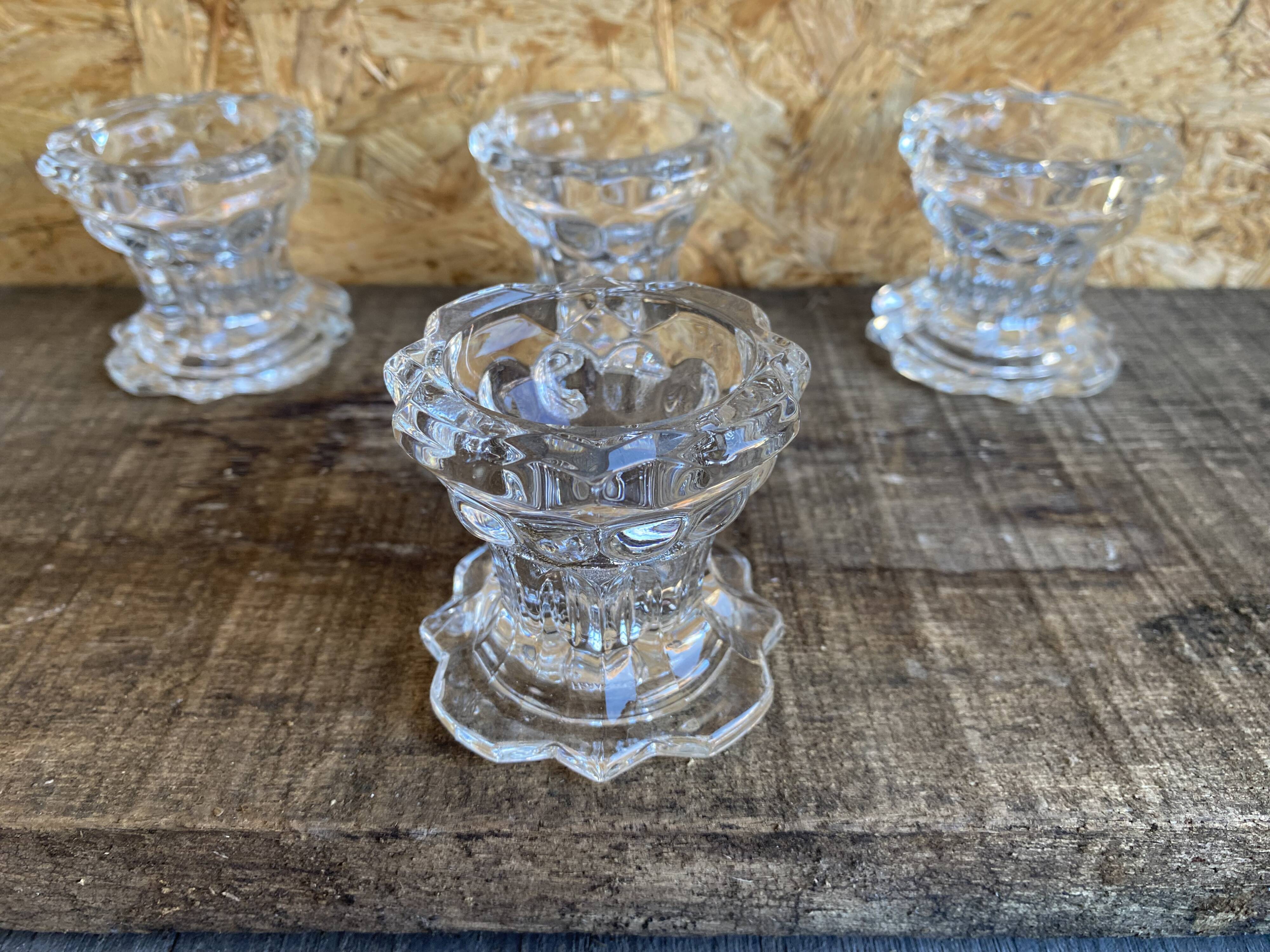 Set of 4 vintage conical moulded glass candle holders sully