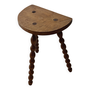 Tabouret ancien en bois massif à pieds tournés