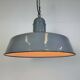 Lampe suspendue en émail gris industriel, années 1960
