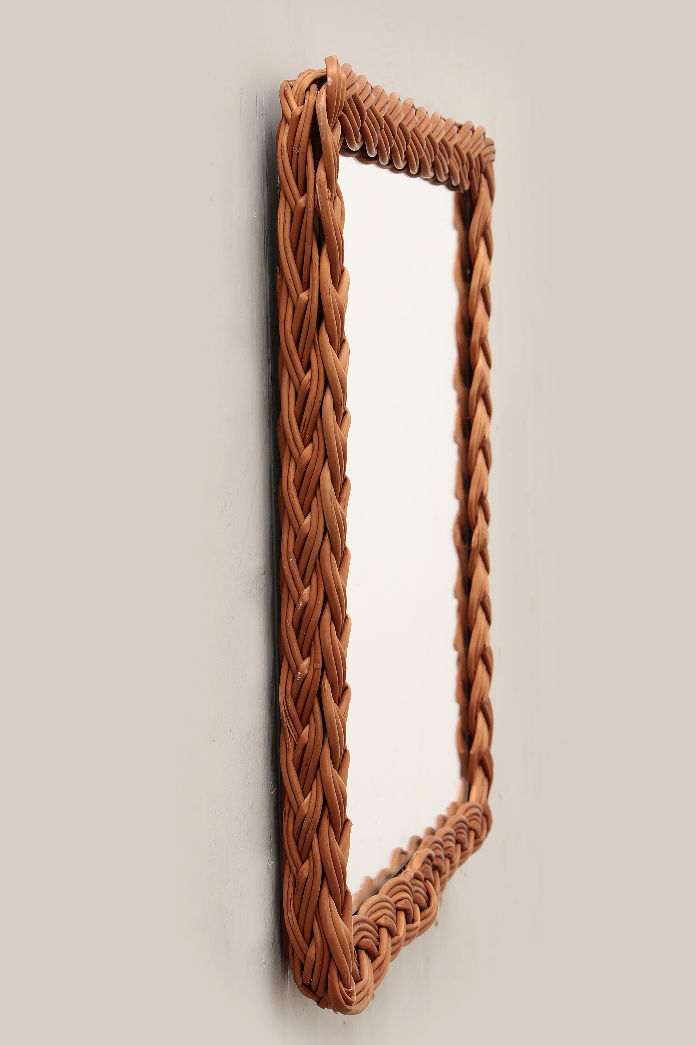 Vintage french wall mirror in rattan, 1960s
