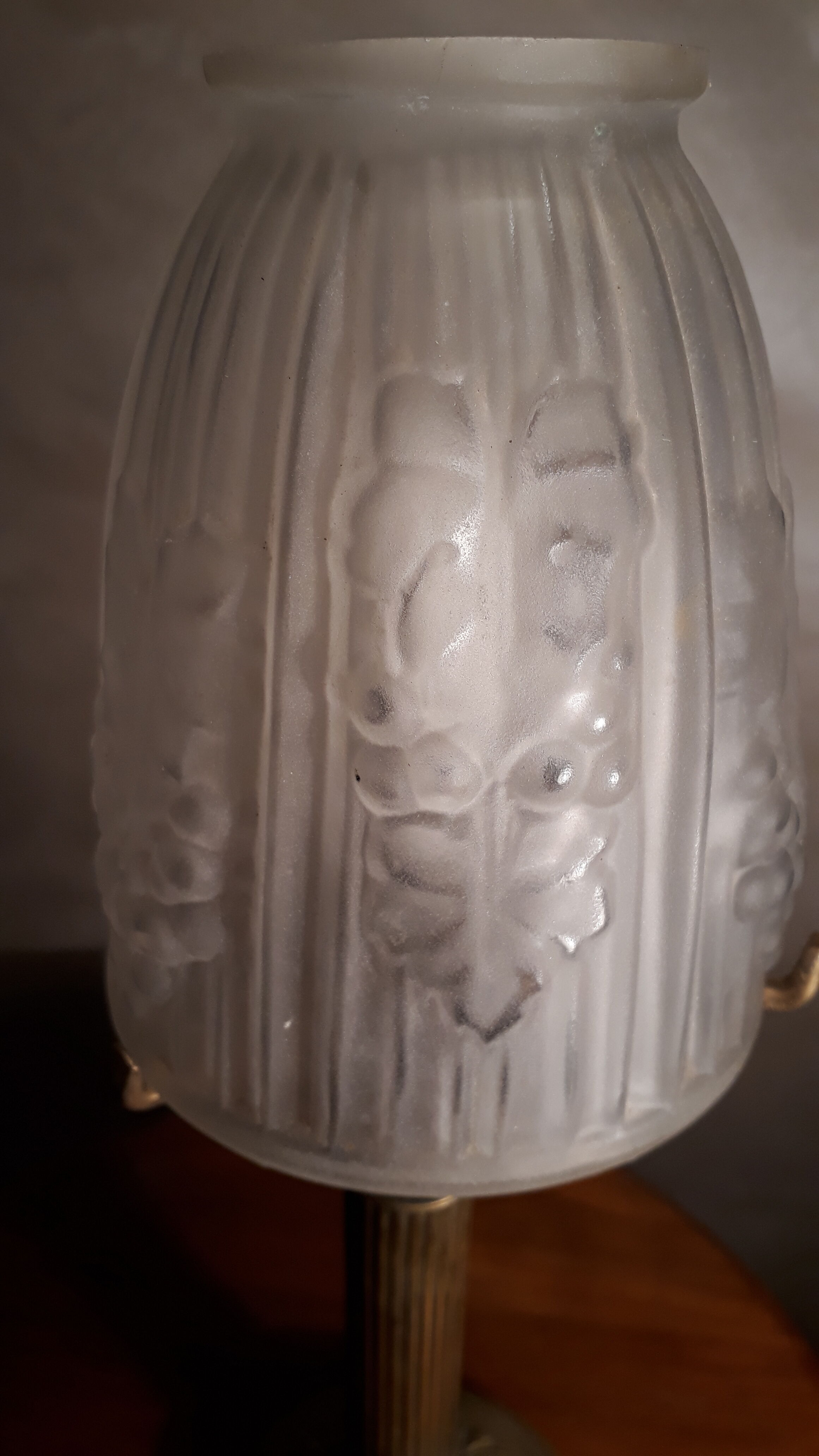 Bronze foot brass lamp glass mold and opaque press pattern leaf and grape bunch