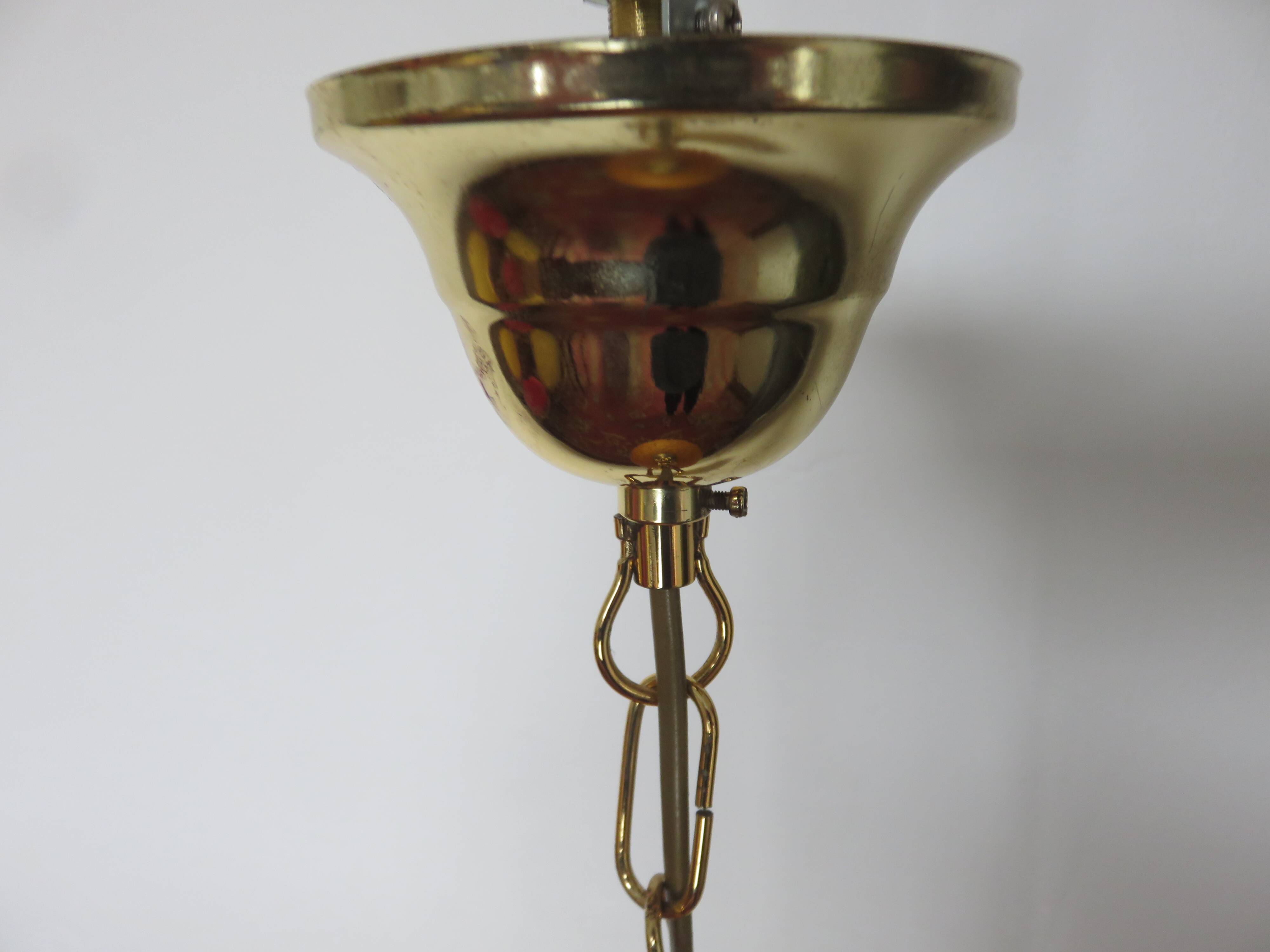 Victorian pendant light in marbled glass, beaded fringes and brass