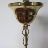 Victorian pendant light in marbled glass, beaded fringes and brass