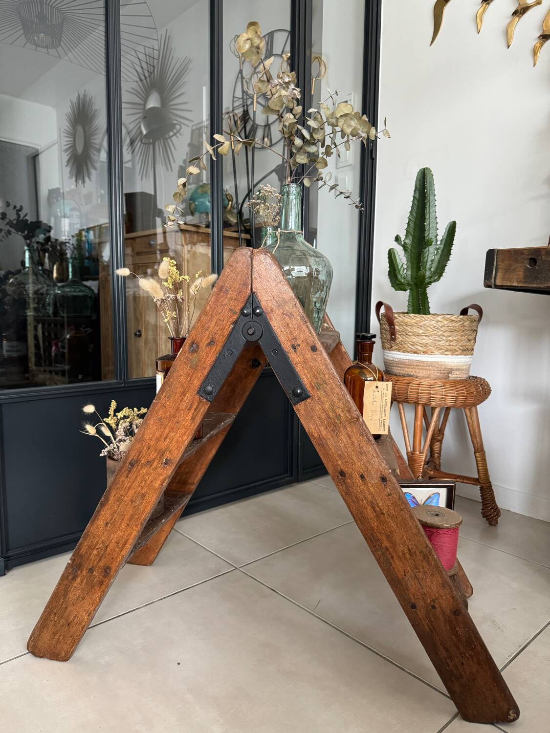 Old vintage wooden stepladder