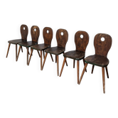 Set of 6 Vintage Brutalist Wooden Chair / Rustic Farmhouse Dining Chair