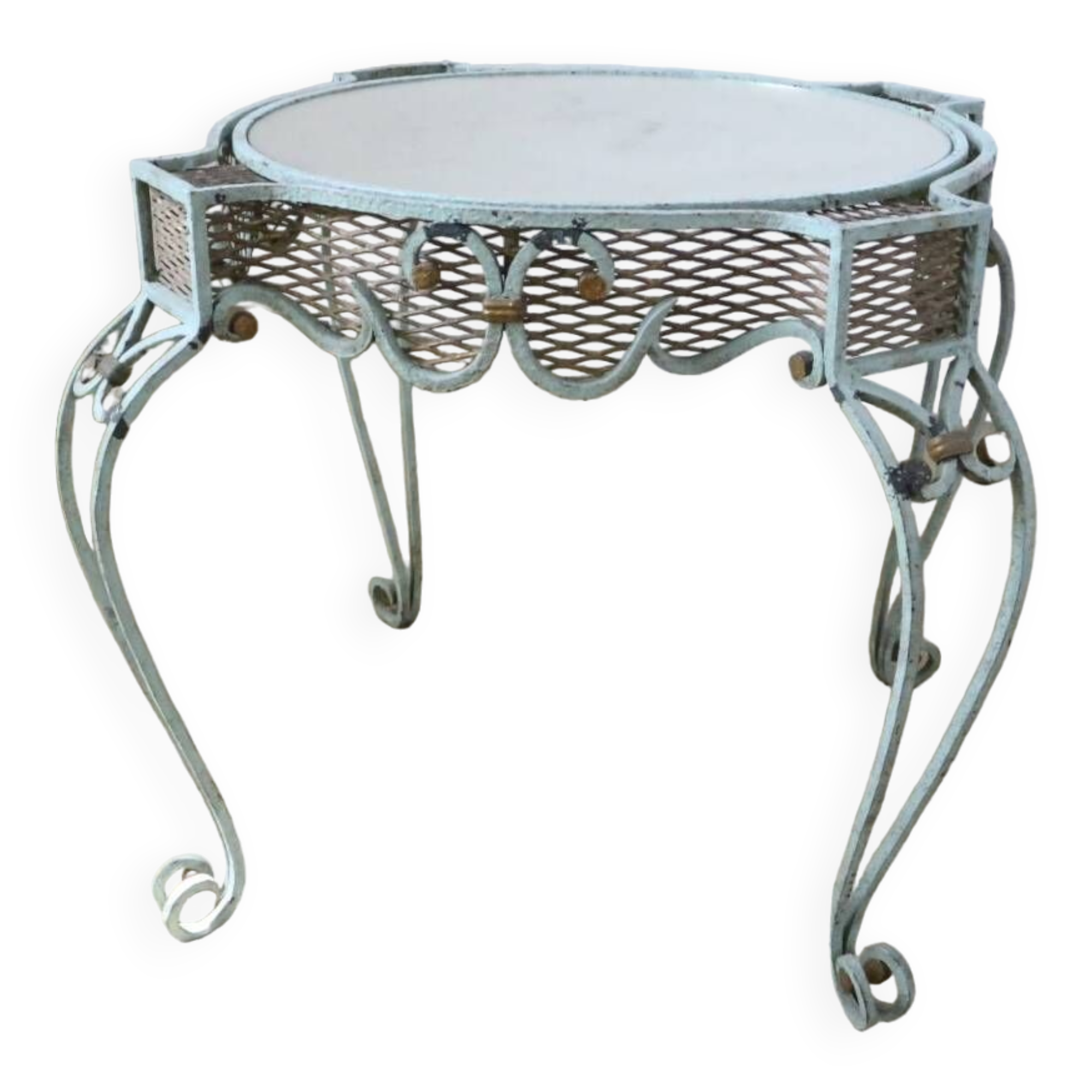 Wrought iron pedestal table mirror top 1930