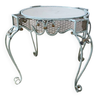 Guéridon en fer forgé plateau miroir 1930