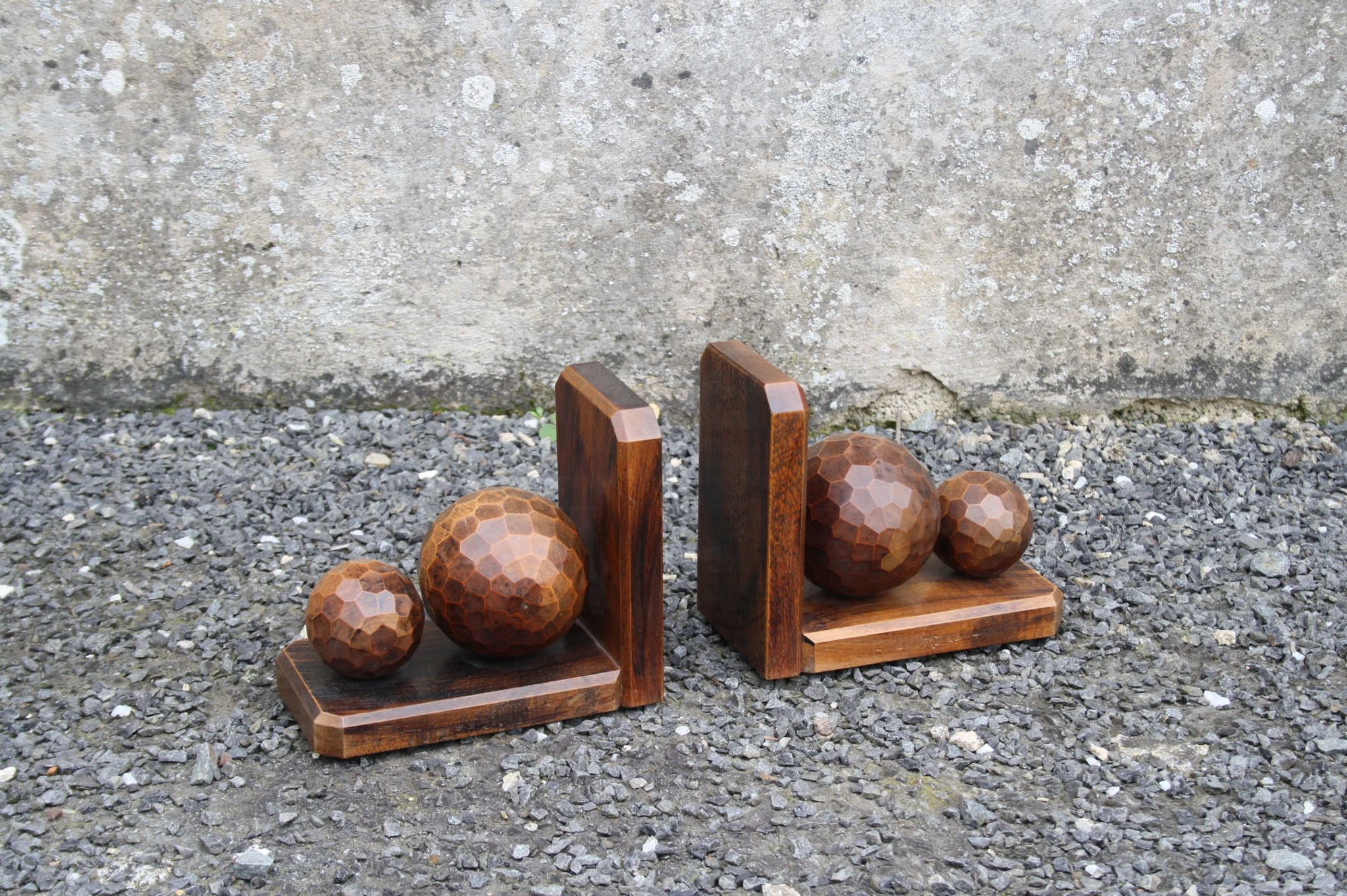 Paire de serre livres vintage en bois