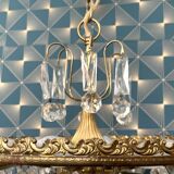 Lustre laiton et pampilles en verre, 3 étages, 6 feux