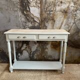 Drawer console raw wood & gray green