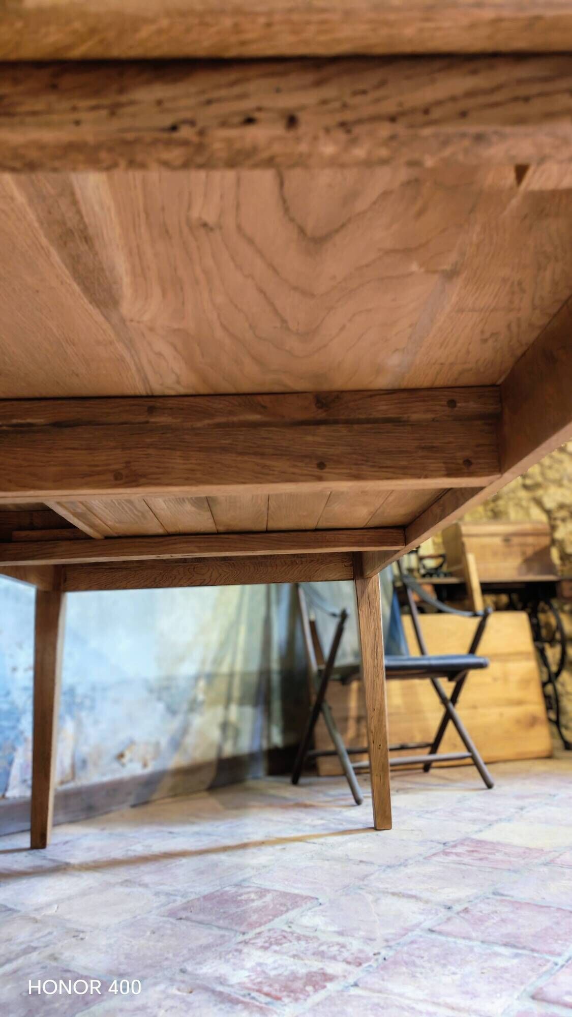 Large authentic farmhouse table made of solid French oak.